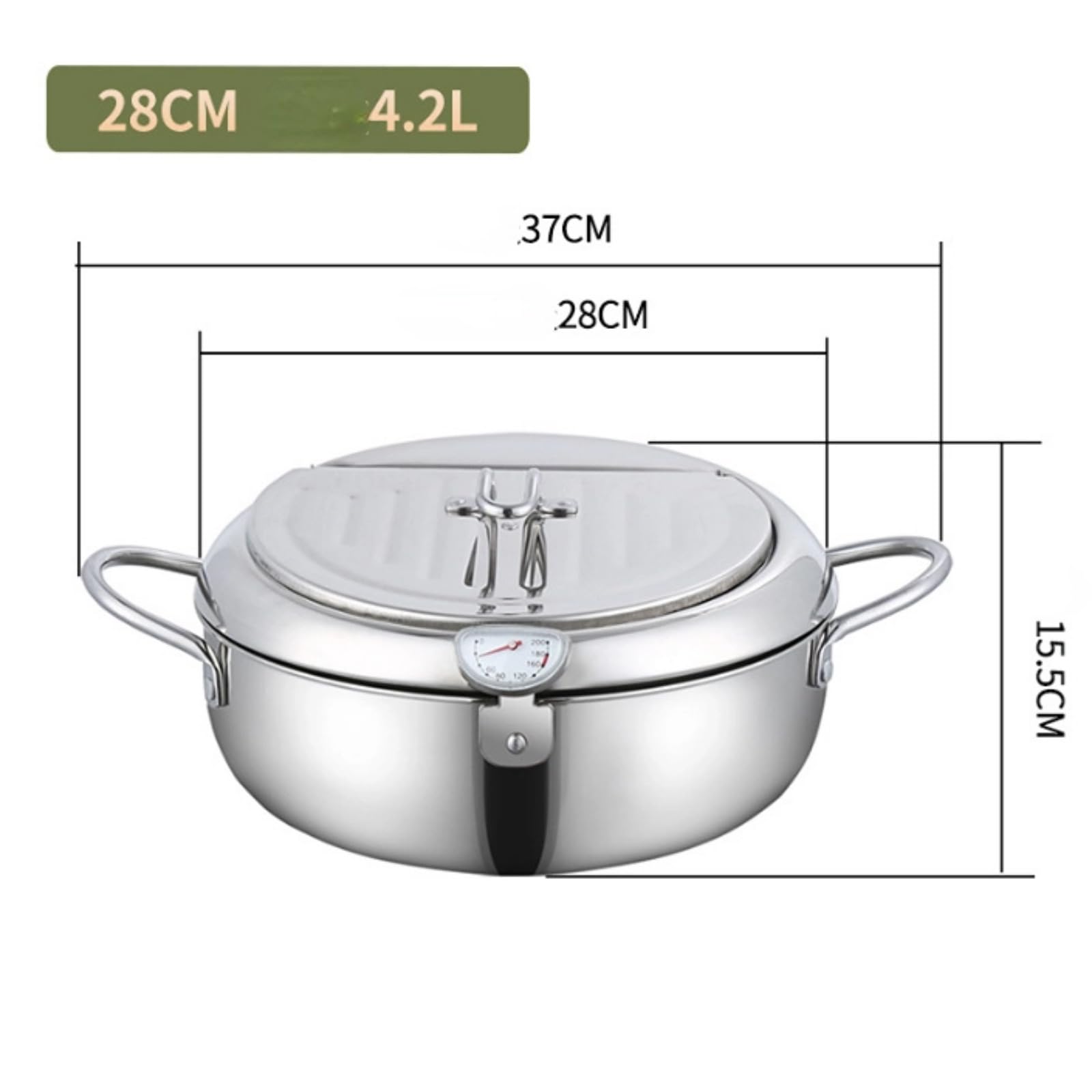 Pentola per frittura, pentola giapponese in acciaio inox con scarico dell'olio, controllo della temperatura e coperchio, friggitrice tempura per fornelli a gas/induzione, per patatine e pollo (28CM)