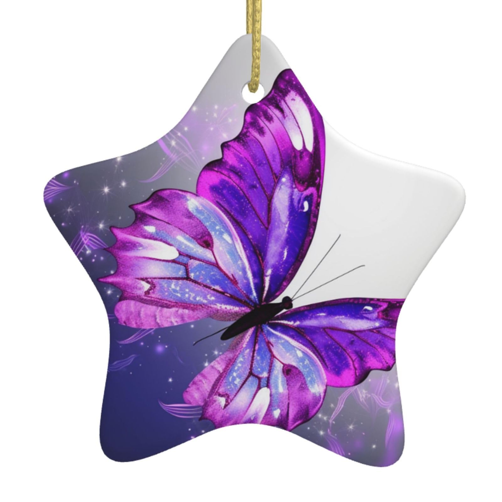 Fodpand Women's White Watercolor Purple Butterfly Christmas Ornaments 2025, Gift Exchange For Men, Collectible Ceramic Ornament Star Hanging Ornaments For Christmas Tree Decoration