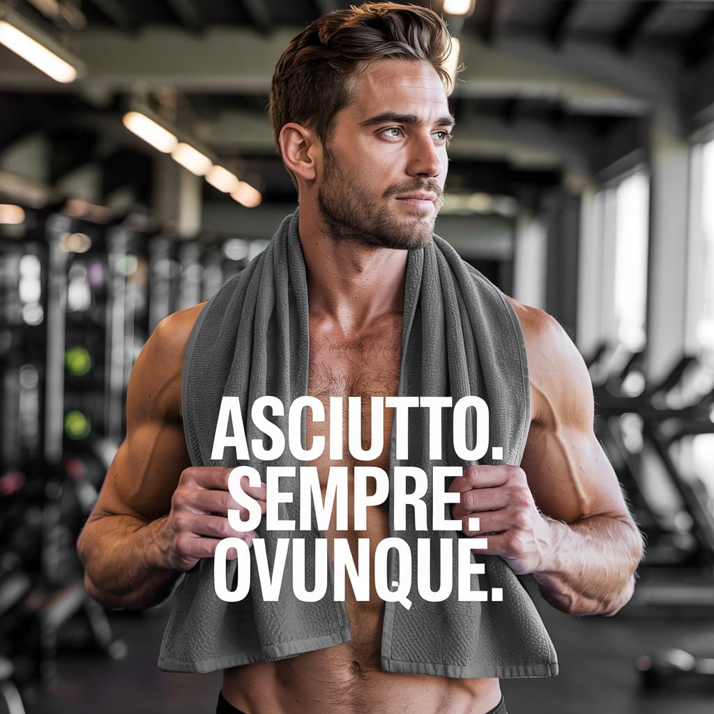 Asciugamano Sportivo in Microfibra Super Assorbente 30x100 cm Grigia – Fascia Fitness Multiuso per Palestra, Corsa, Yoga – Rinfrescante da Bagnata, Antisudore da Asciutta (Grigio)
