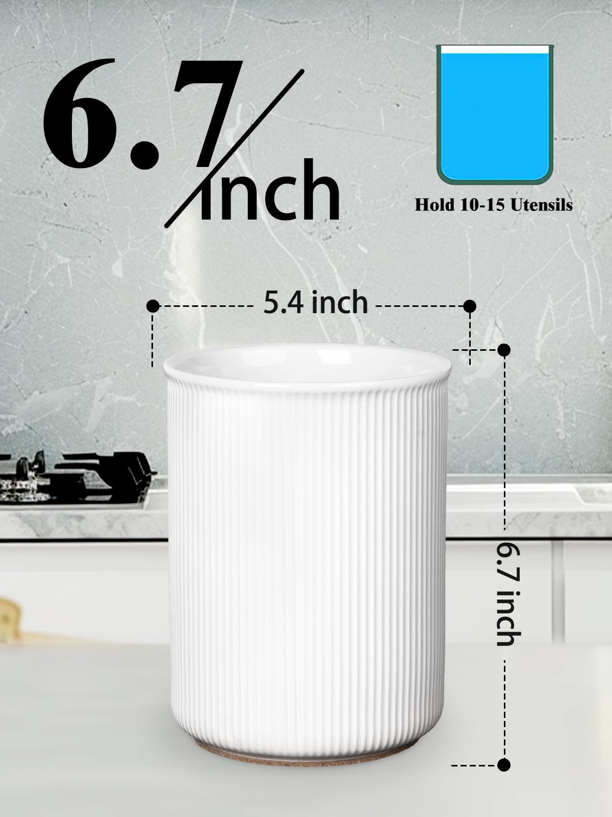 LoeJan Utensil Holder, Extra Large Utensil Crock, Stable Ceramic Utensil Organizer, Cooking Tool Organizer Set for Kitchen Counter Farmhouse Decor (E-6.7