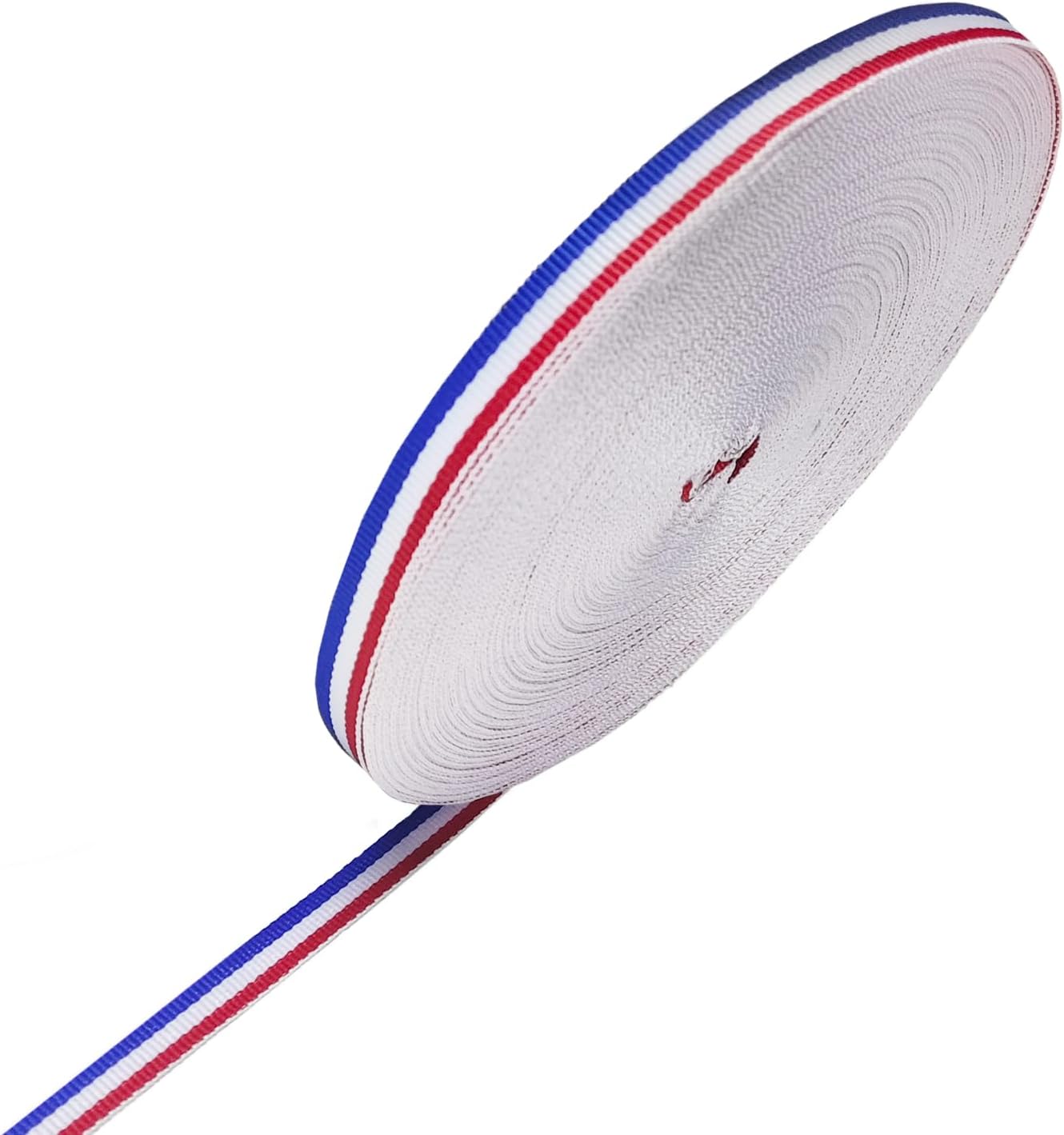 Blue White Red Striped Grosgrain Ribbons, 3/8 Inch x 55 Yards Polyester Fabric Ribbons Use for Badge Medal Patriotic, Gift Wrapping, Party Decor, All Crafting and Sewing