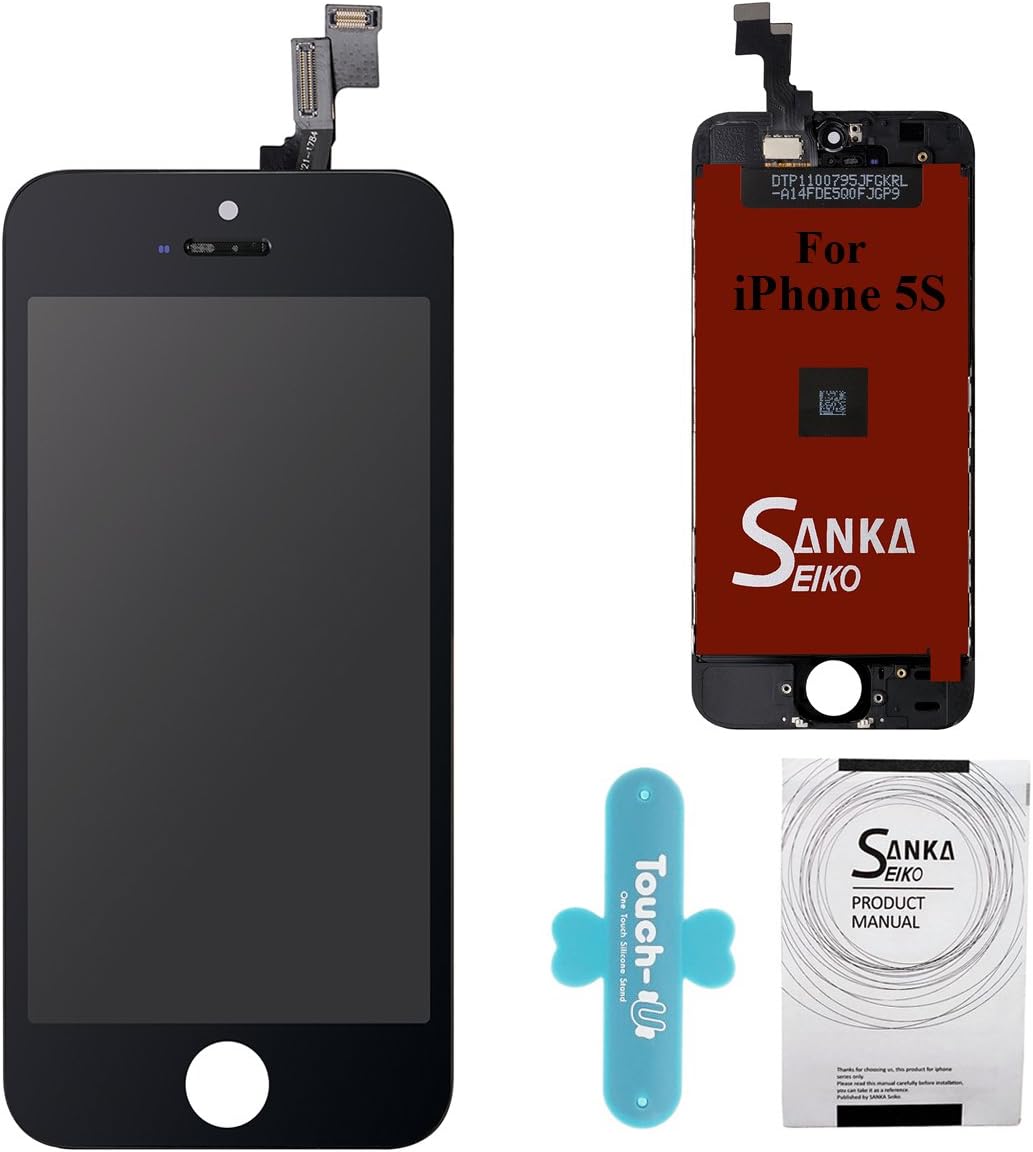 Sanka Black Screen Replacement Compatible for iPhone 5S, LCD Digitizer Display Retina Touch Screen Glass Frame Assembly Full Repair Kit with Tools