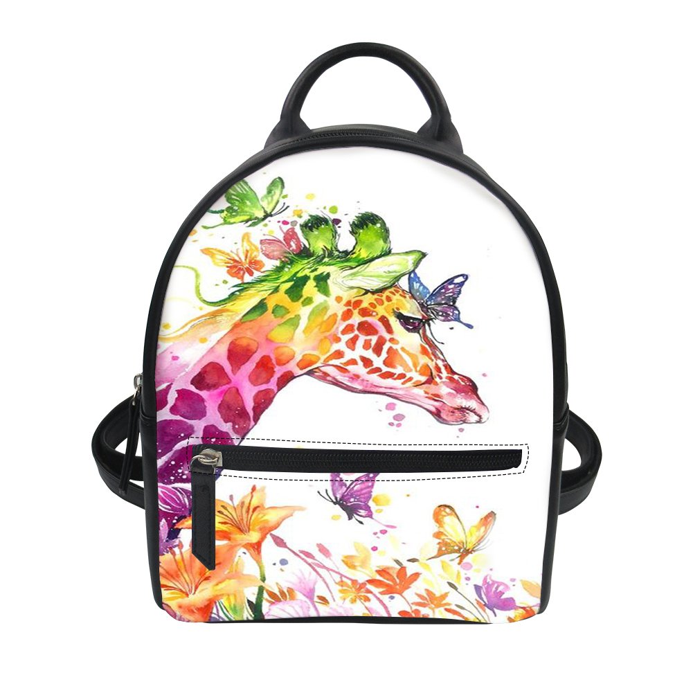 Nakgn Giraffe Print Mini Backpack Pu Leather for Women Travel Shopping