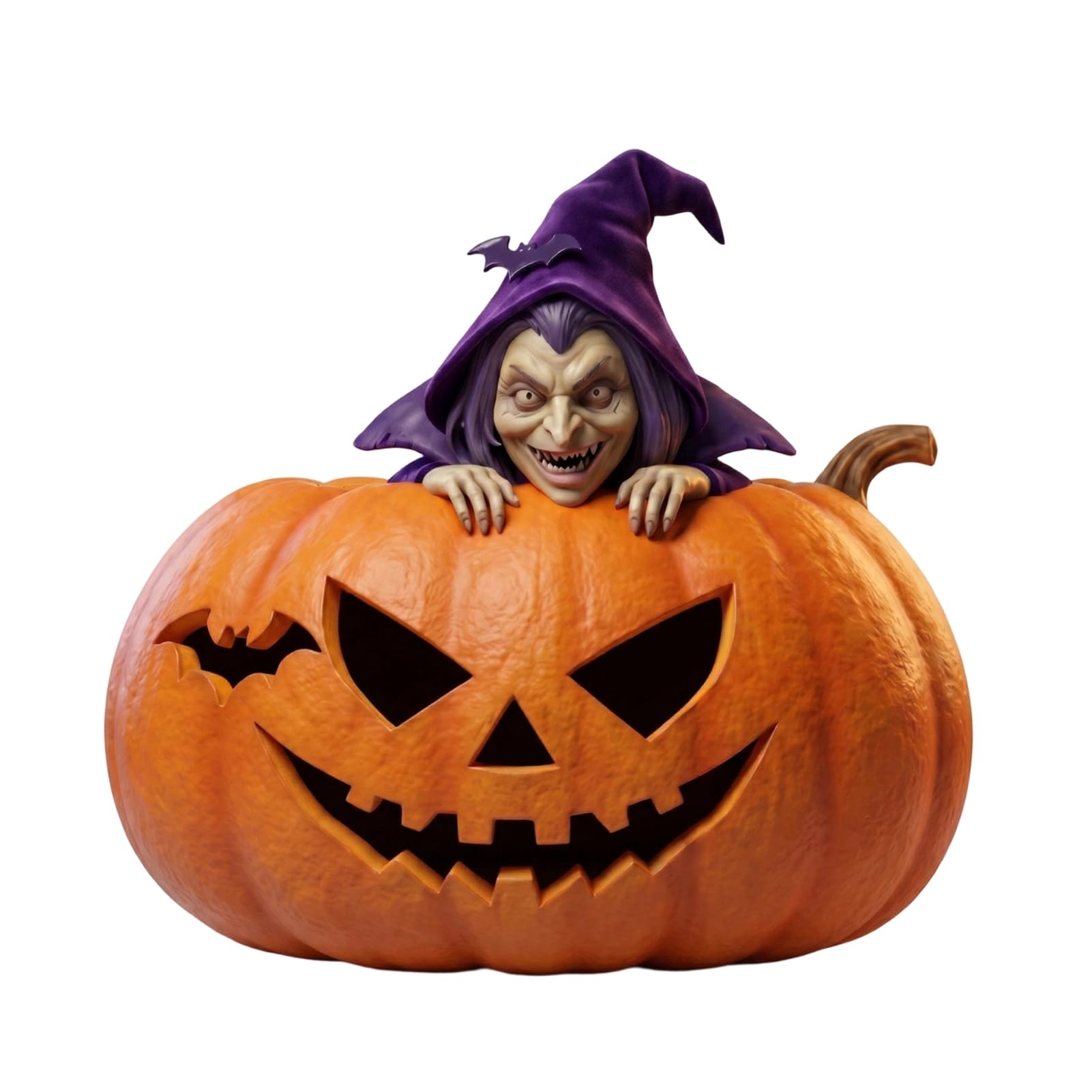 pidodou Halloween Resin Pumpkin Witch Figurine Spooky Bat Tabletop Decor Stable Base Mini Statue for Window Showcase Home Party Haunted HouseA