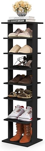 Miniatura 8 de COSTWAY Zapatero vertical de 8 niveles, organizador de almacenamiento de zapatos alto y estrecho con estante extraíble para botas, kit antivuelco,