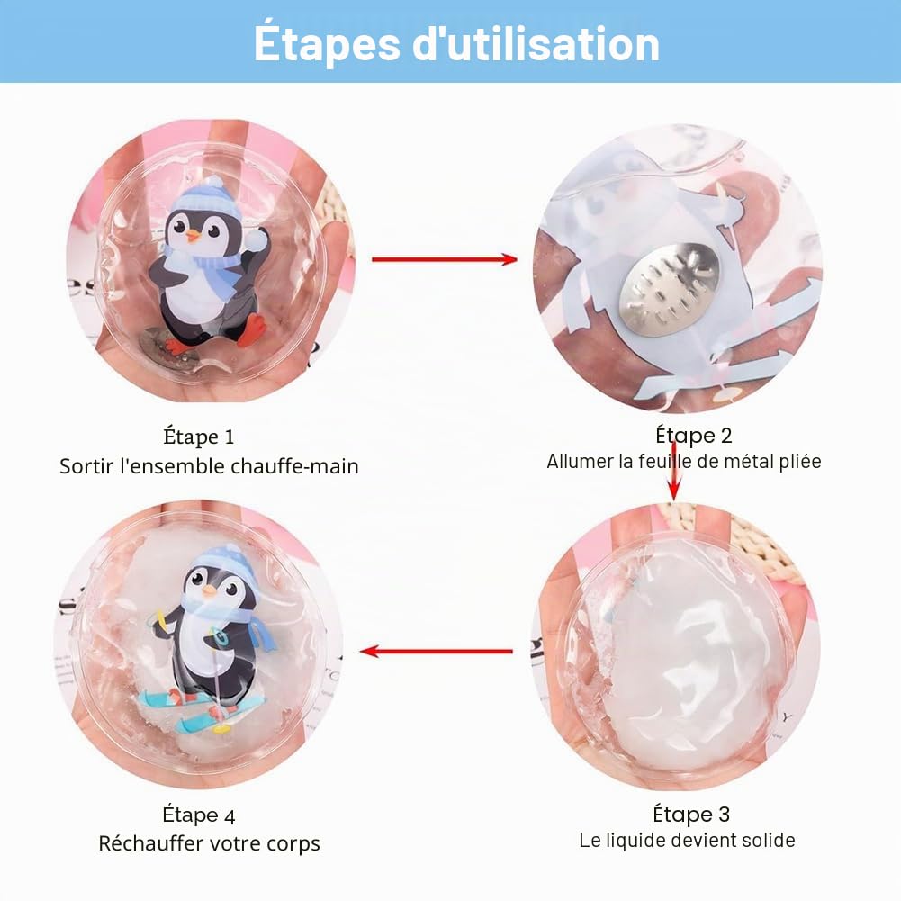 Lot De 4 Chauffe-mains Réutilisables De Noël – Motifs Pingouin Et Ours, Activation Rapide, Compacts Pour Poches Et Gants