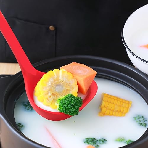 Miniatura 4 de Armrouns Juego de 2 cucharones de silicona de 12 pulgadas, cucharas de sopa de mango largo sin costuras y antiadherentes, resistentes al calor,