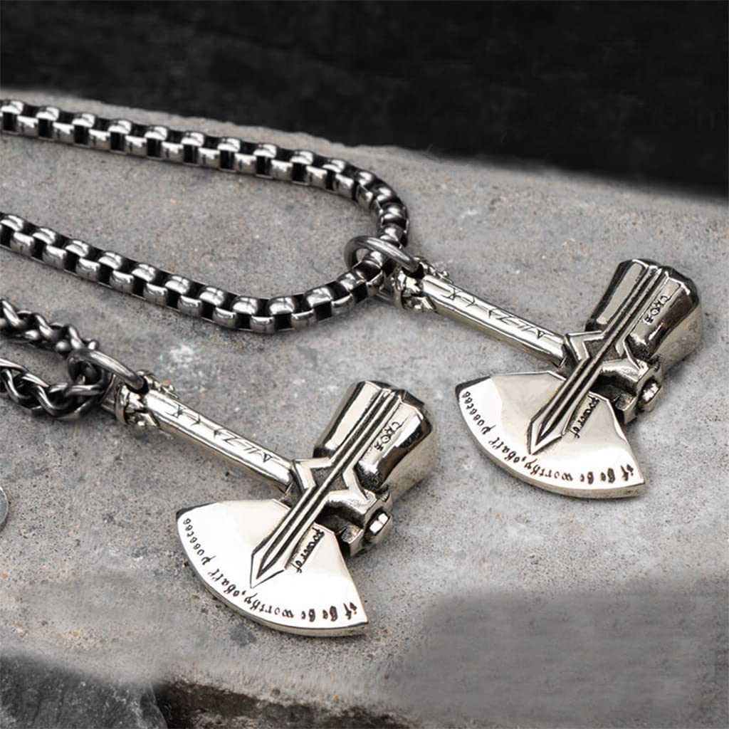 Nordische Wikinger-Halskette Odin Thors Hammeraxt Sturmtalisman-Anhänger-Halskette Wikinger-Amulett-Anhänger-Halskette Nordischer Wikinger-Schmuck für Männer mit Geschenkbox,Silber