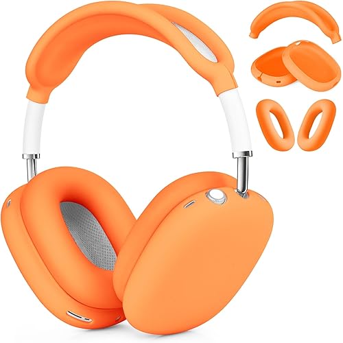 Case for Airpods Max Headphones, Ear Pad Case Cover/Ear Cups Co ver/Headband for AirPods Max (USB-C/Lightning)(2024/2020), Silicone for Apple Airpod Max, Accessories Cases(Vibrant Orange)