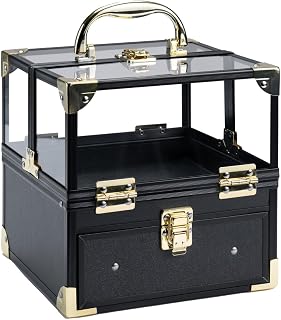 Pageant Crown Box Display, Tiara and Sash Holder, Carrying Travel Case with Handle, Storage Cases for Pageants and Jewelry (Black and Gold)