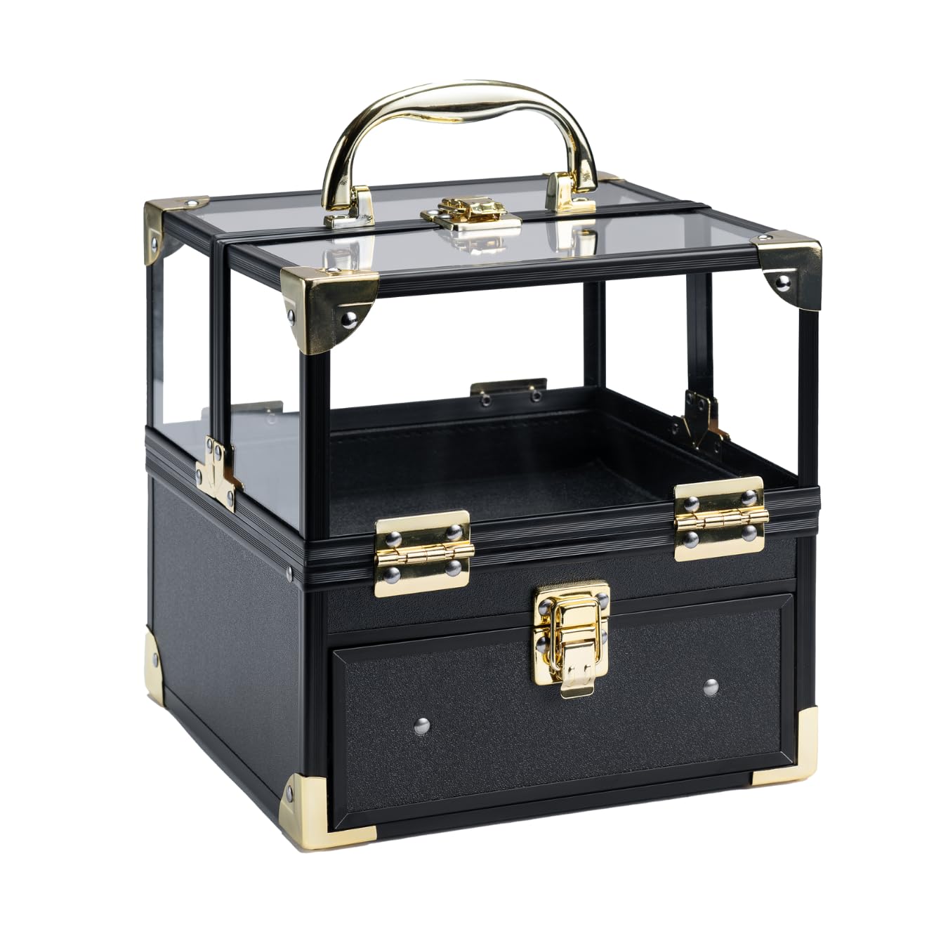 The Traveling Miss Pageant Crown Box Display, Tiara and Sash Holder, Carrying Travel Case with Handle, Storage Cases for Pageants and Jewelry (Black and Gold)