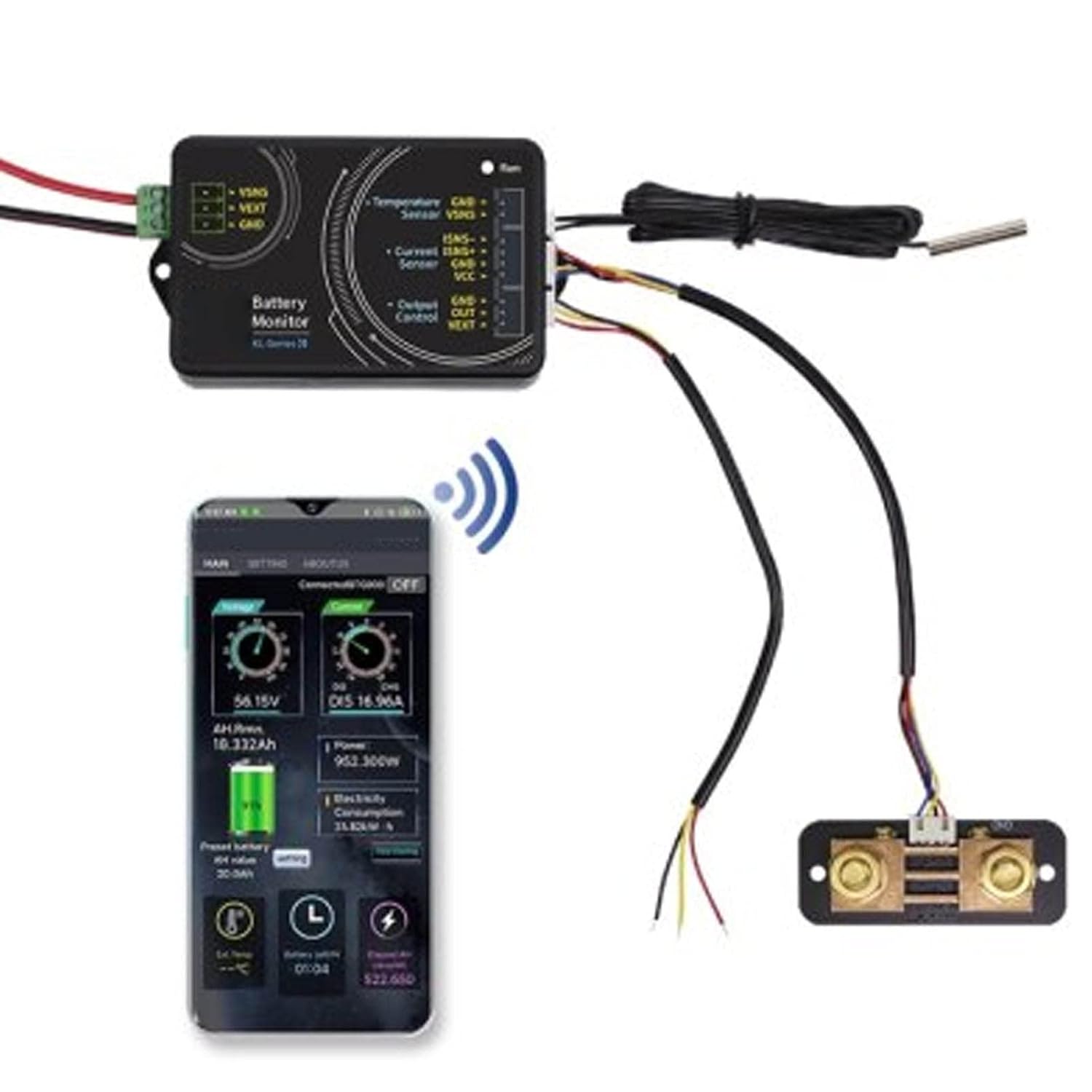Battery Monitor, Bluetooth Battery Capacity Tester, 100A 0‑120V Voltmeter Ammeter Testing Tool, Battery Multimeter for Measuring Volt Ampere, Power, Capacity, Time, Watt Hour