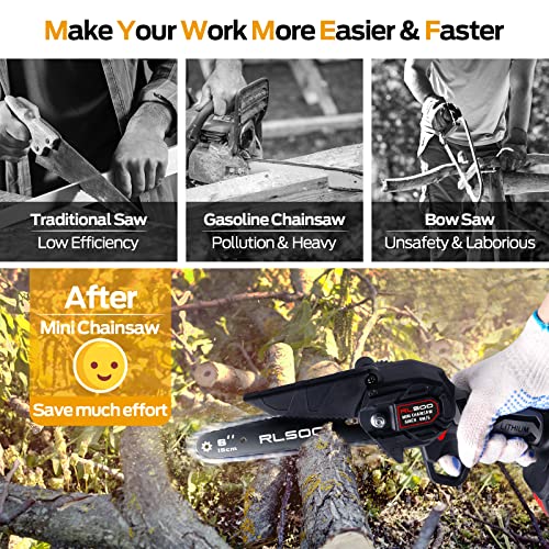 Mini Chainsaw, Rlsoo Upgraded 6 Inch 24V Battery Powered Mini Chainsaw Cordless, Portable Electric Chainsaw With 2 Batteries And 2 Chains, Handheld Rechargeable Chainsaw For Wood Cutting Tree Pruning #TOP4
