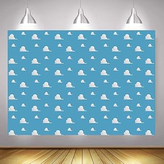 7x5FT Cartoon Kids Backdrop Blue Sky White Clouds Background Birthday Party Boy Baby Shower Dessert Table Banner Supplies Photo Booth Props