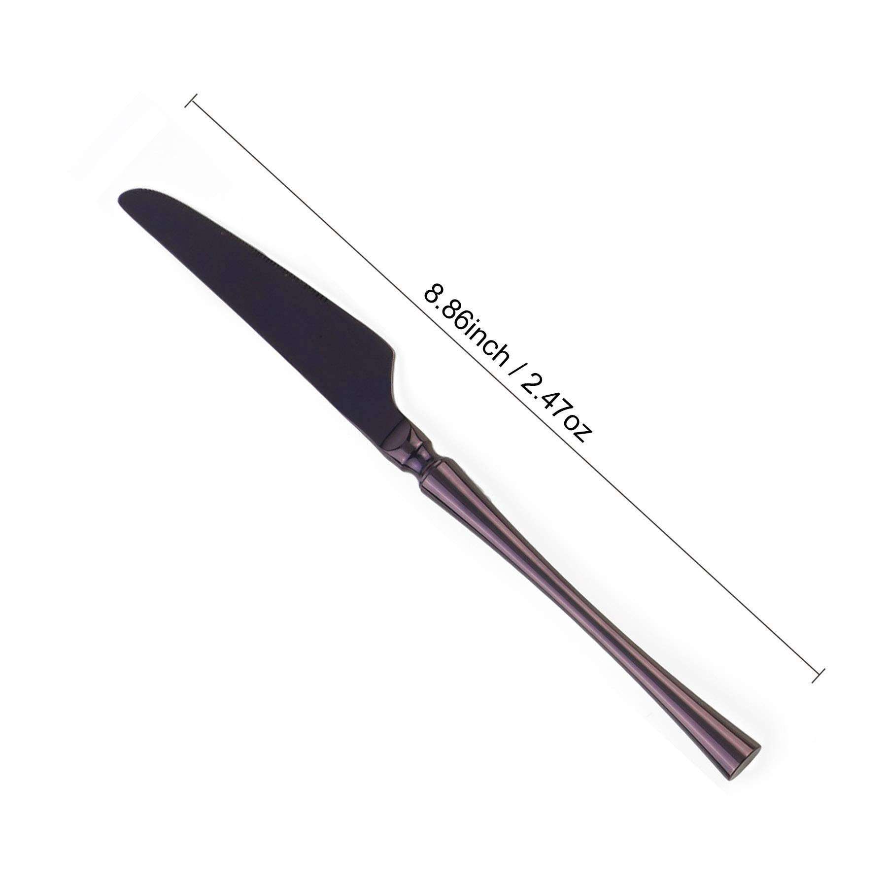 BRIIEC 8.86 Inches Colorful Dinner Knives Set, 18/10 Stainless Steel Purple Flatware Set, Pack of 6