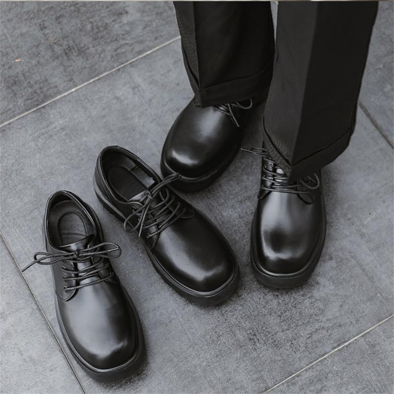 Men's Thick Sole Casual Dress Shoes Low-top Lace-up Business Oxford Shoes Round Toe Non-Slip Comfortable Breathable All-Match Rubber Shoes for Men