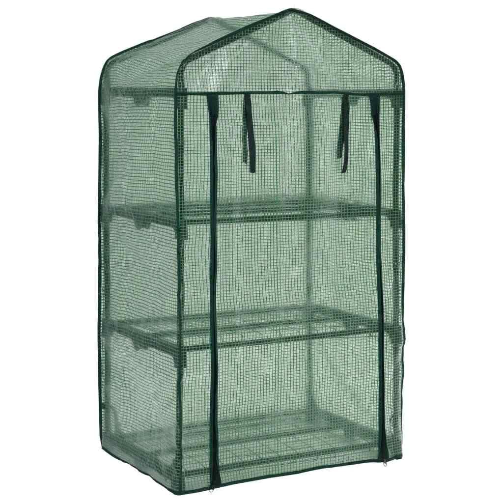 3-stopniowa mini szklarnia 69 x 49 x 125 cm z 3 półkami, odporny na warunki atmosferyczne inspekt z malowanej proszkowo rury stalowej i polietylenu, idealna na pomidory, warzywa, wysiew