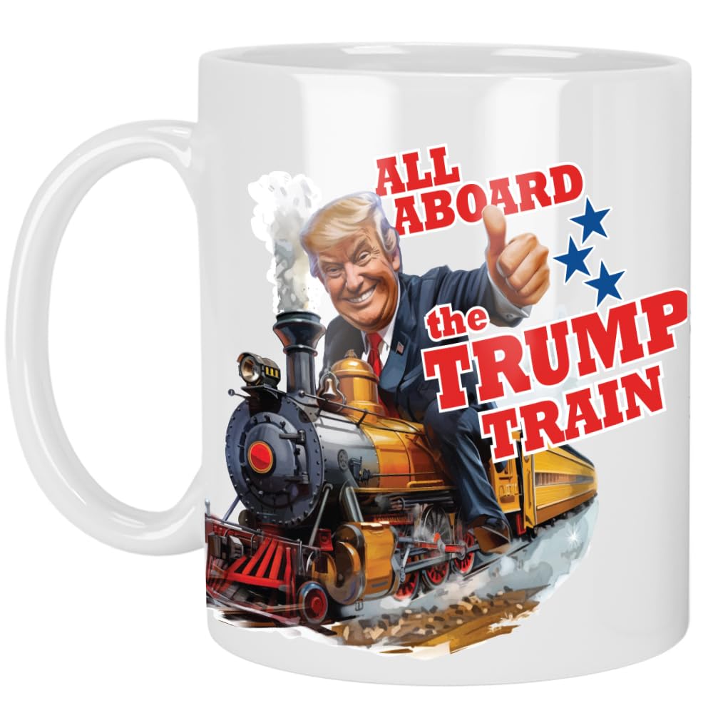 Patriots Cave Funny President of the United States All Aboard the Train 11 oz Coffee Mug Birthday Gift