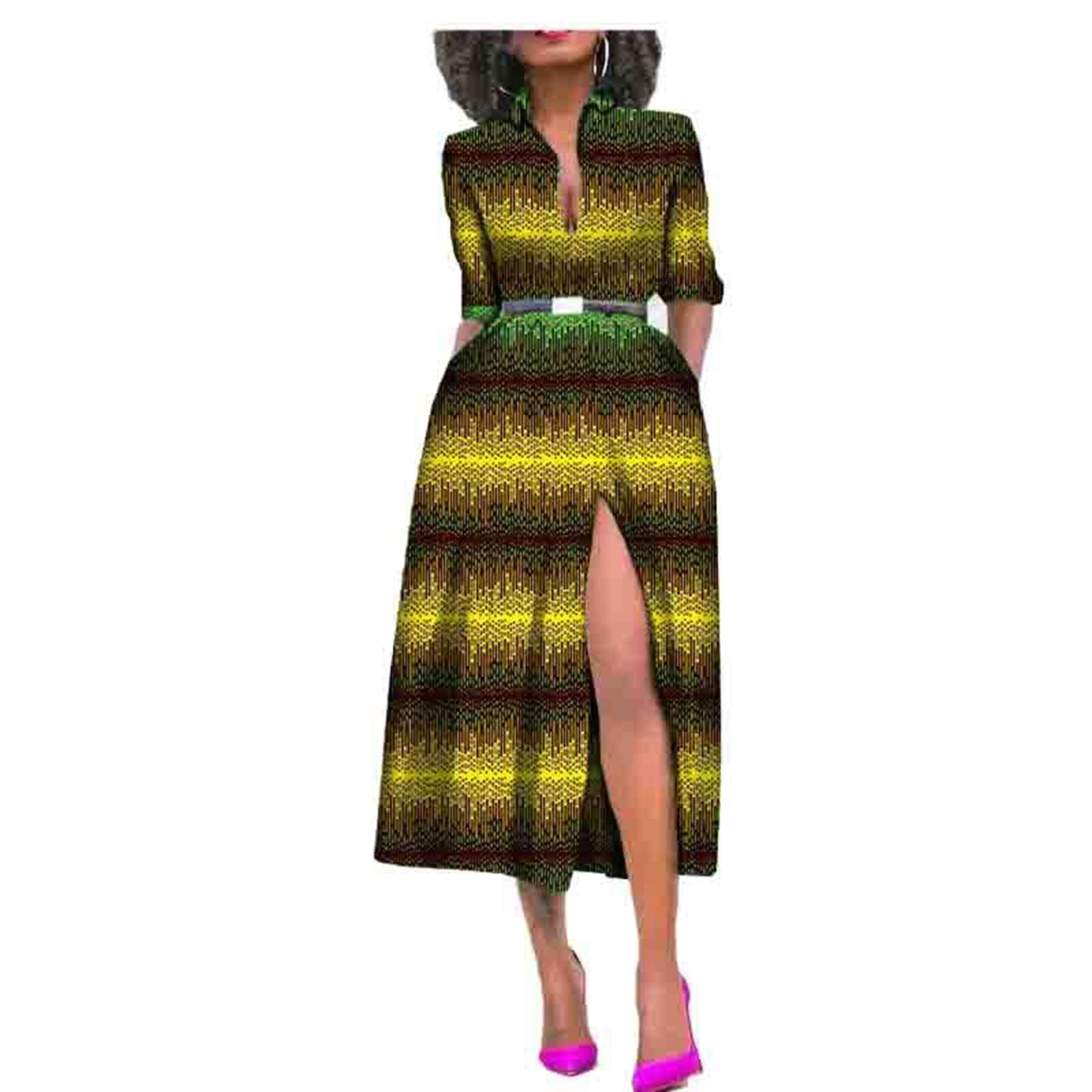 Abiti Da Donna Africani Abito Sexy Con Scollo A V E Spacco Frontale Abiti Da Festa Casual