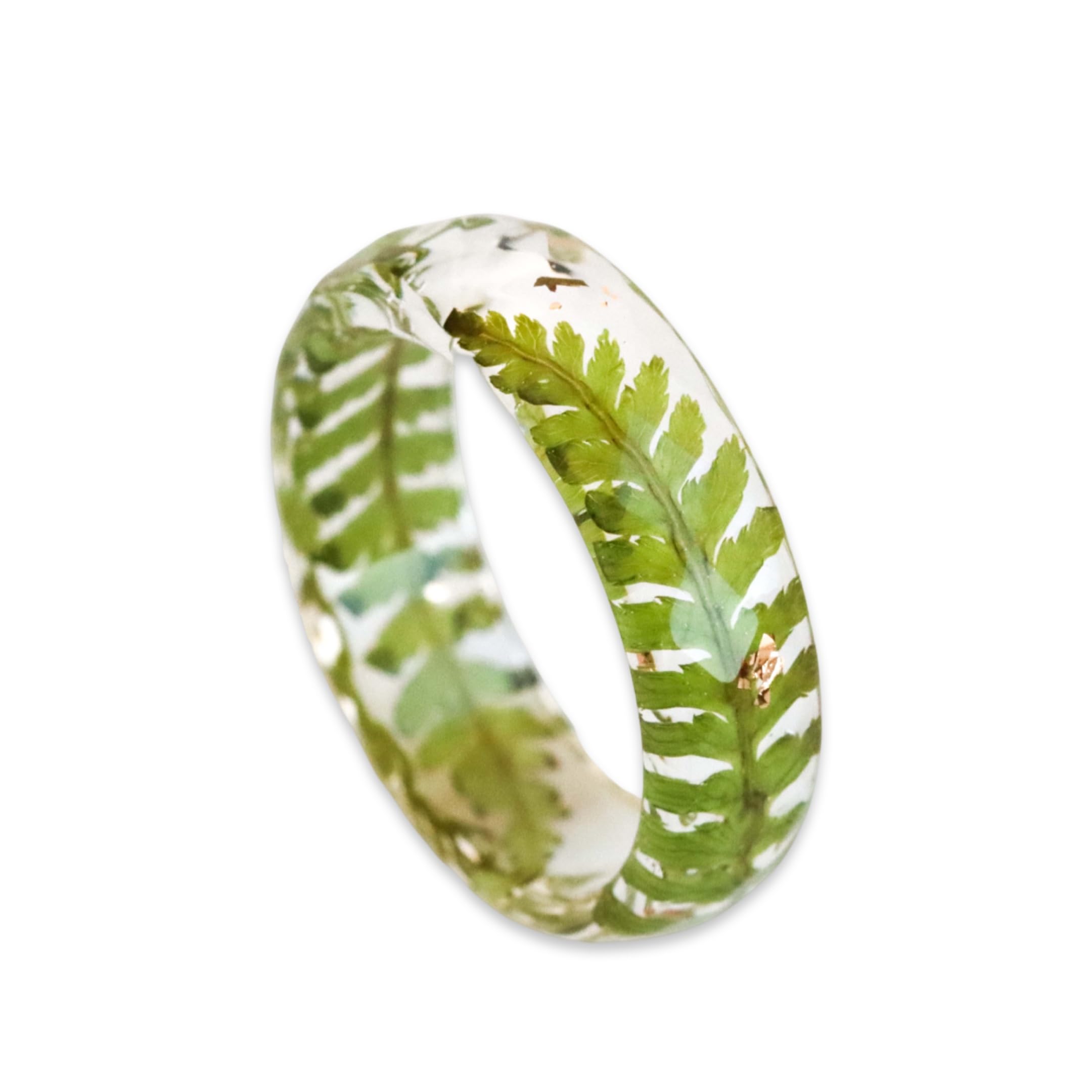 HandmadeForest Fern Ring, Real Pressed Green Leaves and Silver/Gold/Copper Flakes, Nature Inspired Jewelry, Faceted Ring, Holiday Gift