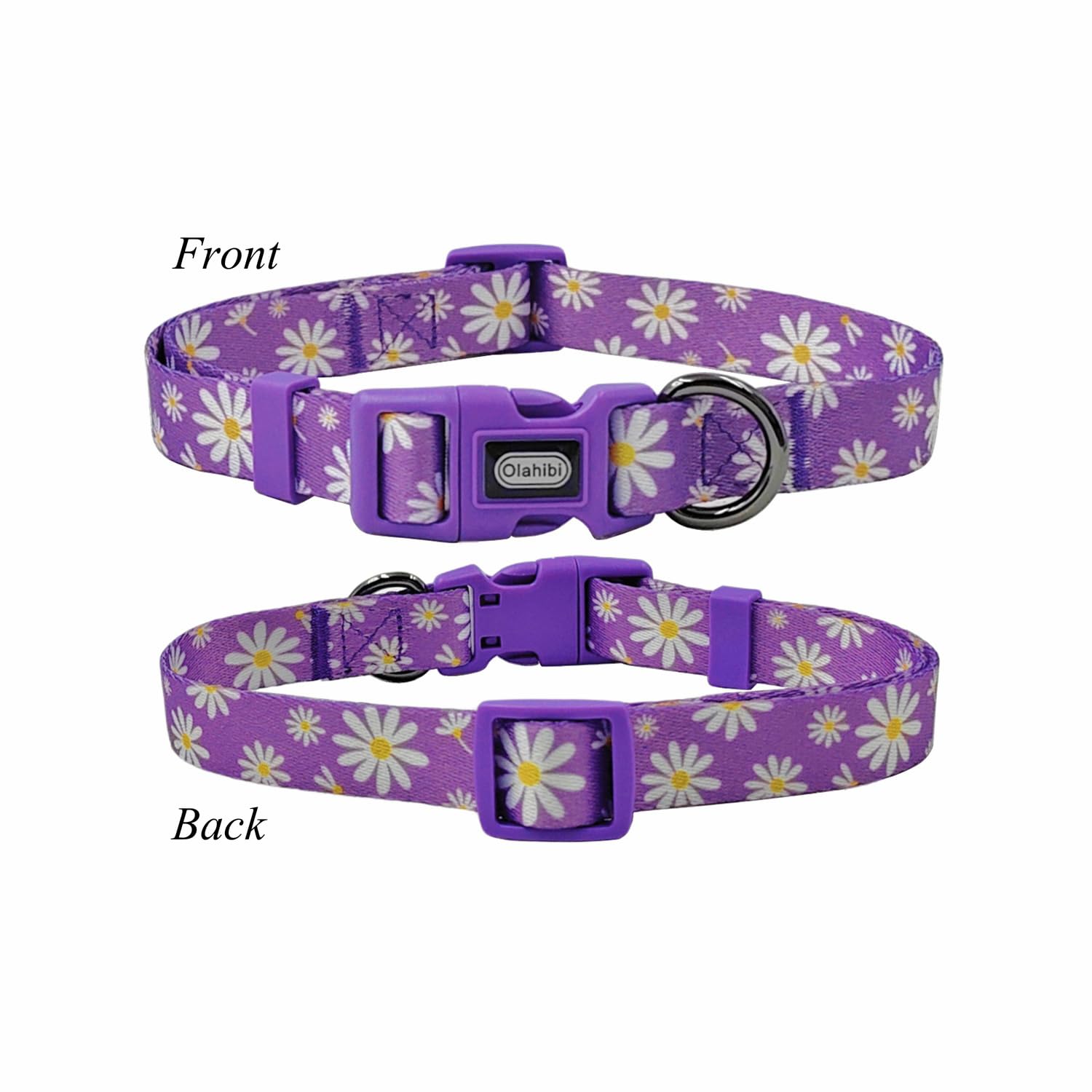Olahibi Dog Collar and Leash Combo Set, Floral Pattern, Polyester Material, 150CM Matching Leash, for Small Dogs.(S, Purple Daisy) - Image 2