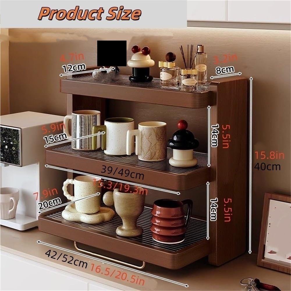 Soporte y estante de madera para tazas de café de 3 niveles, diseño rústico y moderno para encimeras, ideal para organizar y secar tazas en espacios pequeños, perfecto para los amantes del café