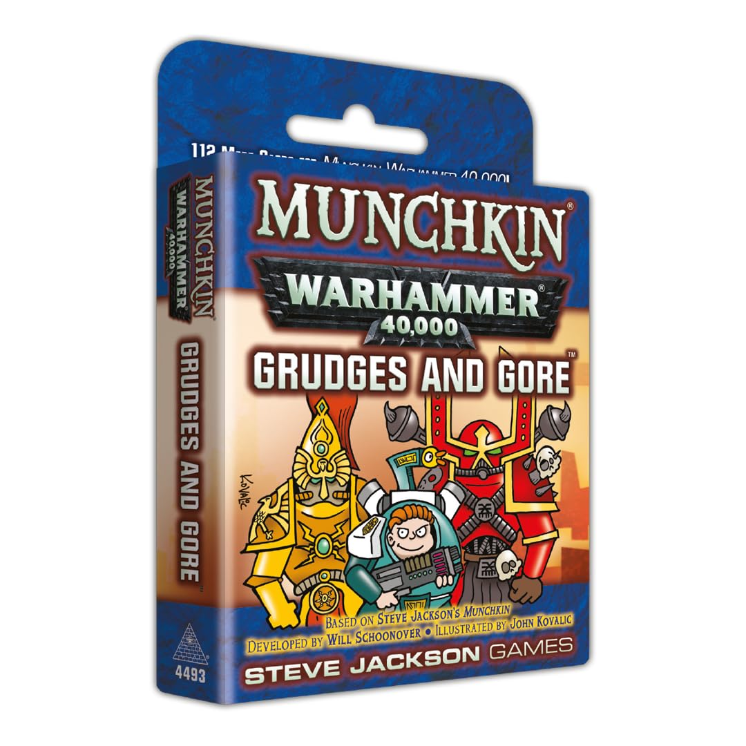 Steve Jackson Games | Munchkin Warhammer 40,000: Grudges And Gore | Card Game Expansion, 112 Cards And Three Warhammer Armies | 4-9 Players | 240 Minutes