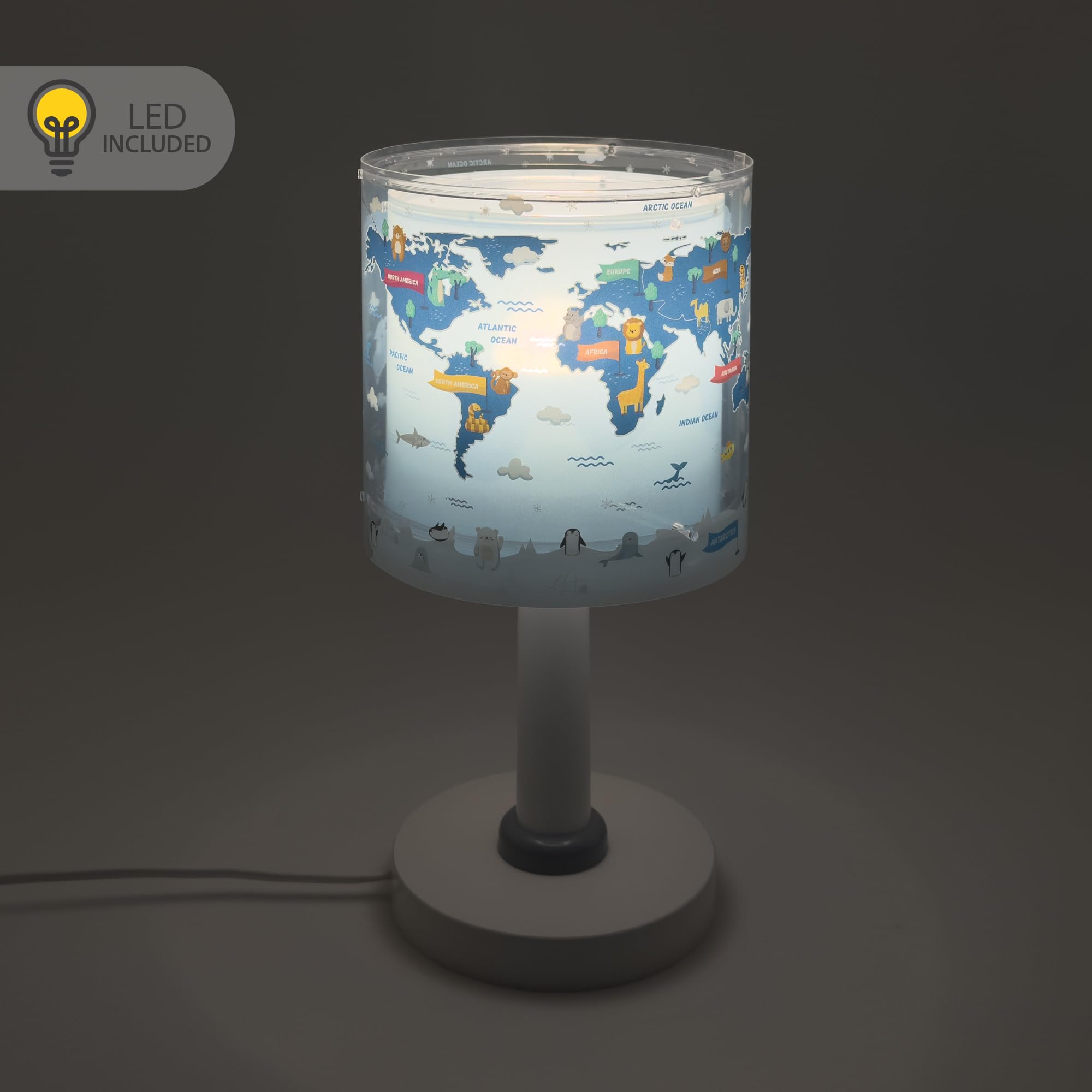 Dalber Lampada da tavolo per bambini, luce da comodino e da notte Kids World Mappa del mondo Pianeta Terra, 40671, G4-4W LED - Lampadina inclusa