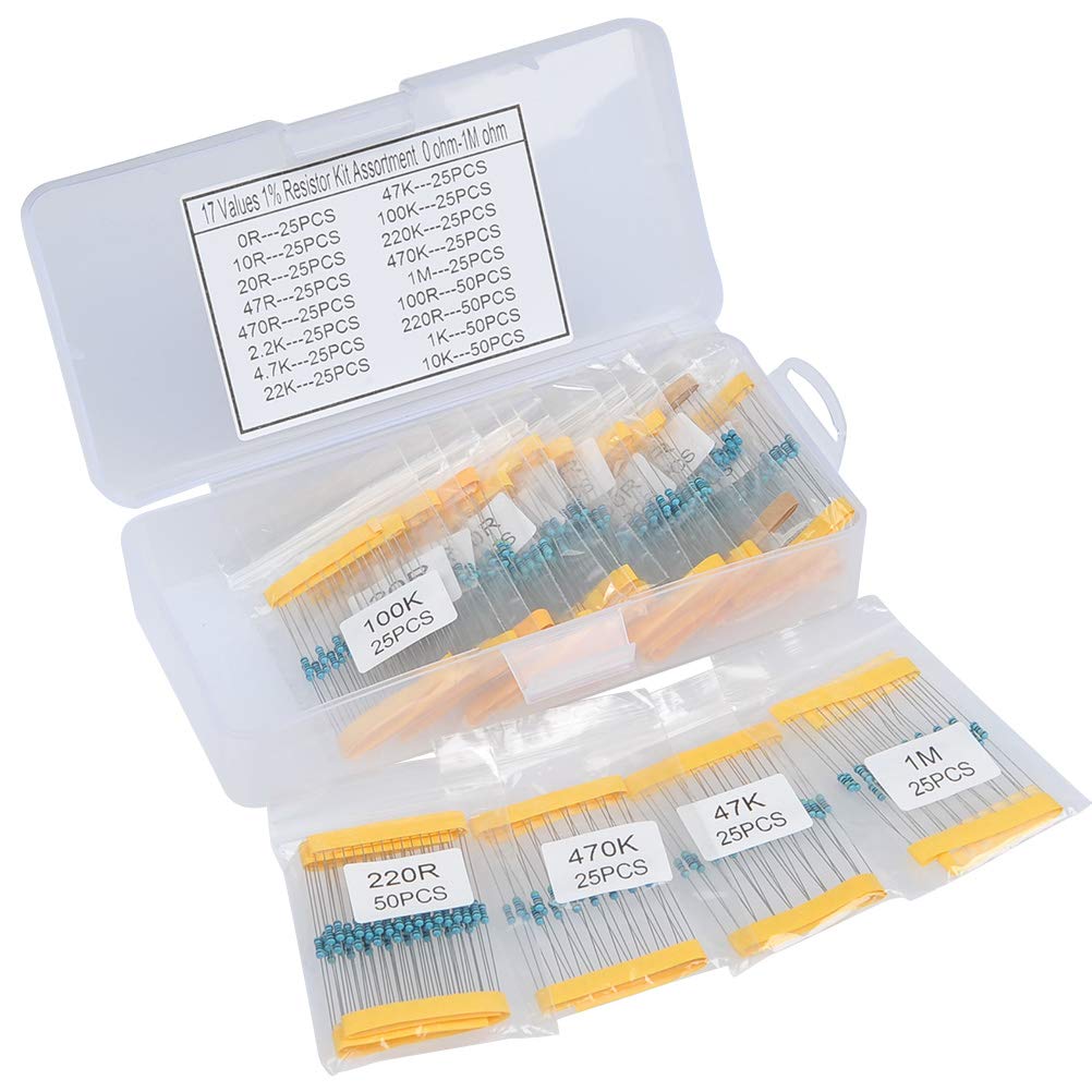 QLOUNI 17 Values 1 Resistor Assortment Kit from 0 Ohm to 1M Ohm 1/4W