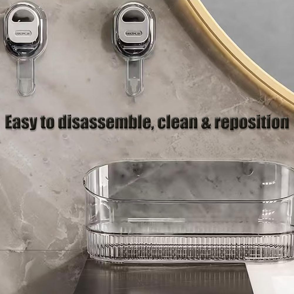 No-Drill Bathroom Suction Storage Box Large Capacity & Strong Load-Bearing, 2026 New Bathroom Shelf No Drill with Suction Cups, Removable No Drills Shower Caddy for Kitchen & Bathrooms (Transparent*2)