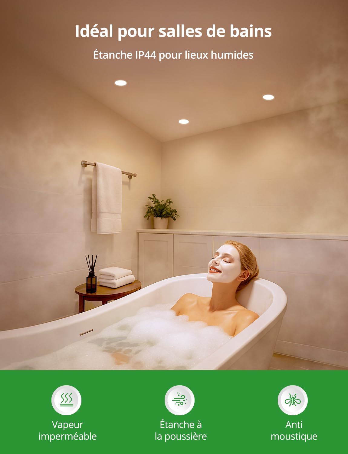 HOMEOW Spots de Plafond Extra Plat 4W, Trou 55mm - 68mm Spot LED Encastrable Salle de Bain, Blanc Chaud 2700K Neutre 4000K Froid 6000K Reglable, IP44 Etanche, Lot de 6