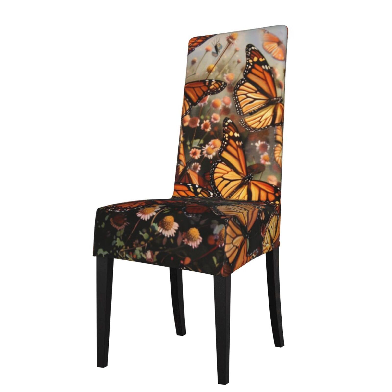 WPKJU Monarch Butterflies Print Dining Chair Covers Removable Chair Seat Covers Decorative for Kitchen & Bar Stools