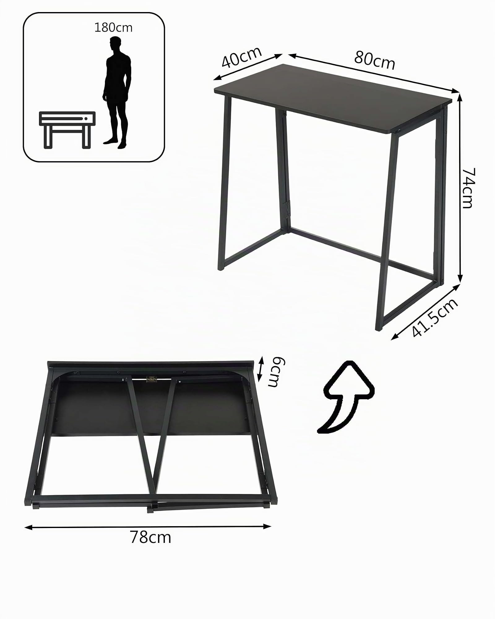 Scrivania pieghevole 80 x 40 x 74 cm, tavolino piccolo PC, tavolo pieghevole per ufficio, soggiorno e camera da letto, moderna scrivania pieghevole, piccola scrivania