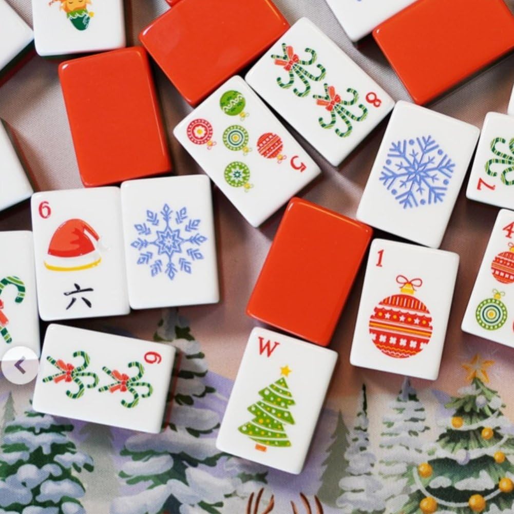 Set di Tessere Mahjong, Tessere Mahjong Americane a 4 Strati con Stampa a Tema Natalizio, Set 160 Pezzi per Casa, Viaggi E Serate di Gioco.