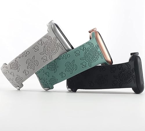 Miniatura 4 de Sea Turtle - Correa deportiva grabada compatible con Apple Watch Band de 1.496 pulgadas, 1.575 pulgadas, 1.614 pulgadas, para mujer, de silicona