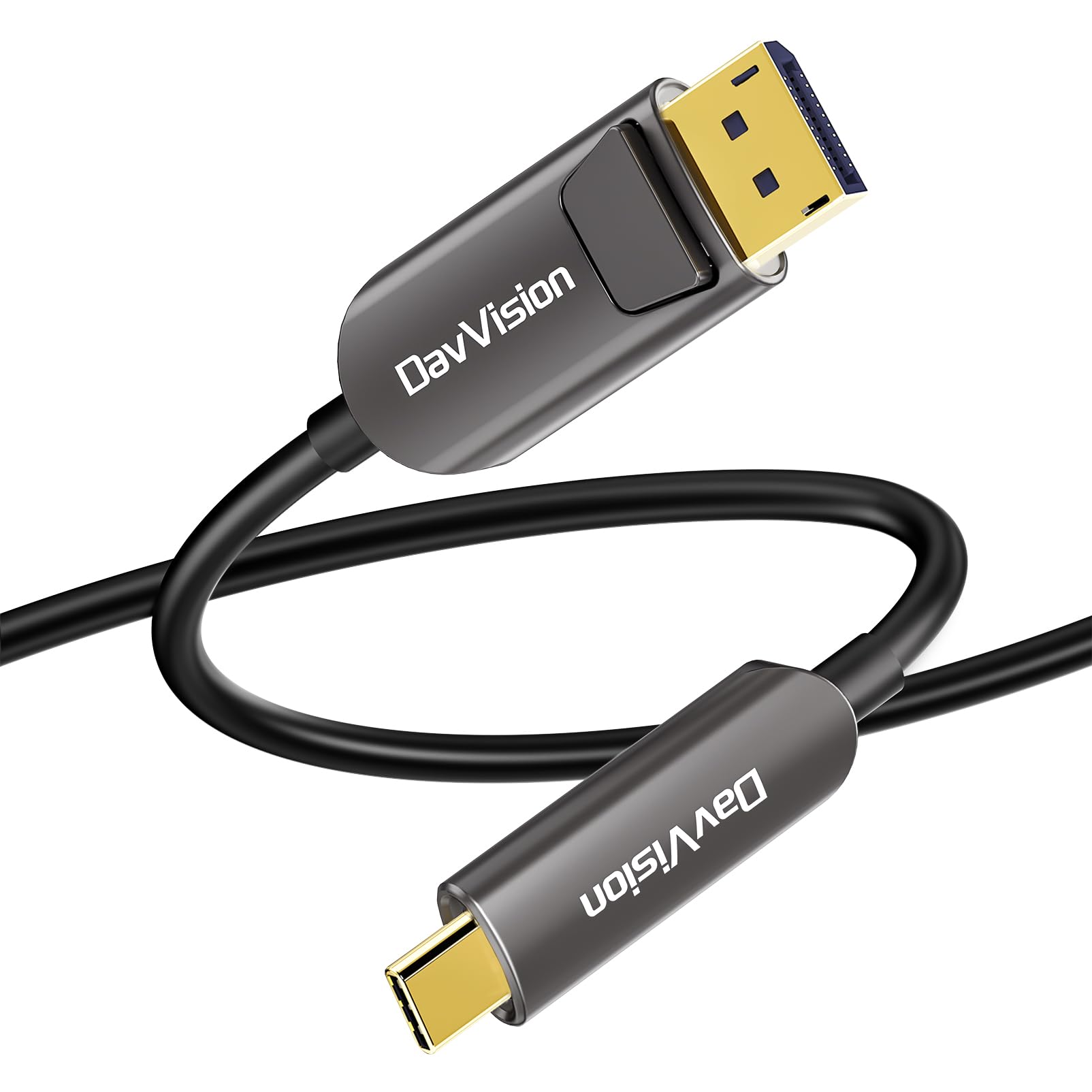 Cable de fibra óptica USB C a DP de 50 pies, 4K a 60 Hz tipo C a DP cable óptico activo, DP 1.2 con modo DP Alt, HDCP 2.2, HDR, compatible con iPhone 15/16 Pro/Max, MacBook Pro/Air, iPad