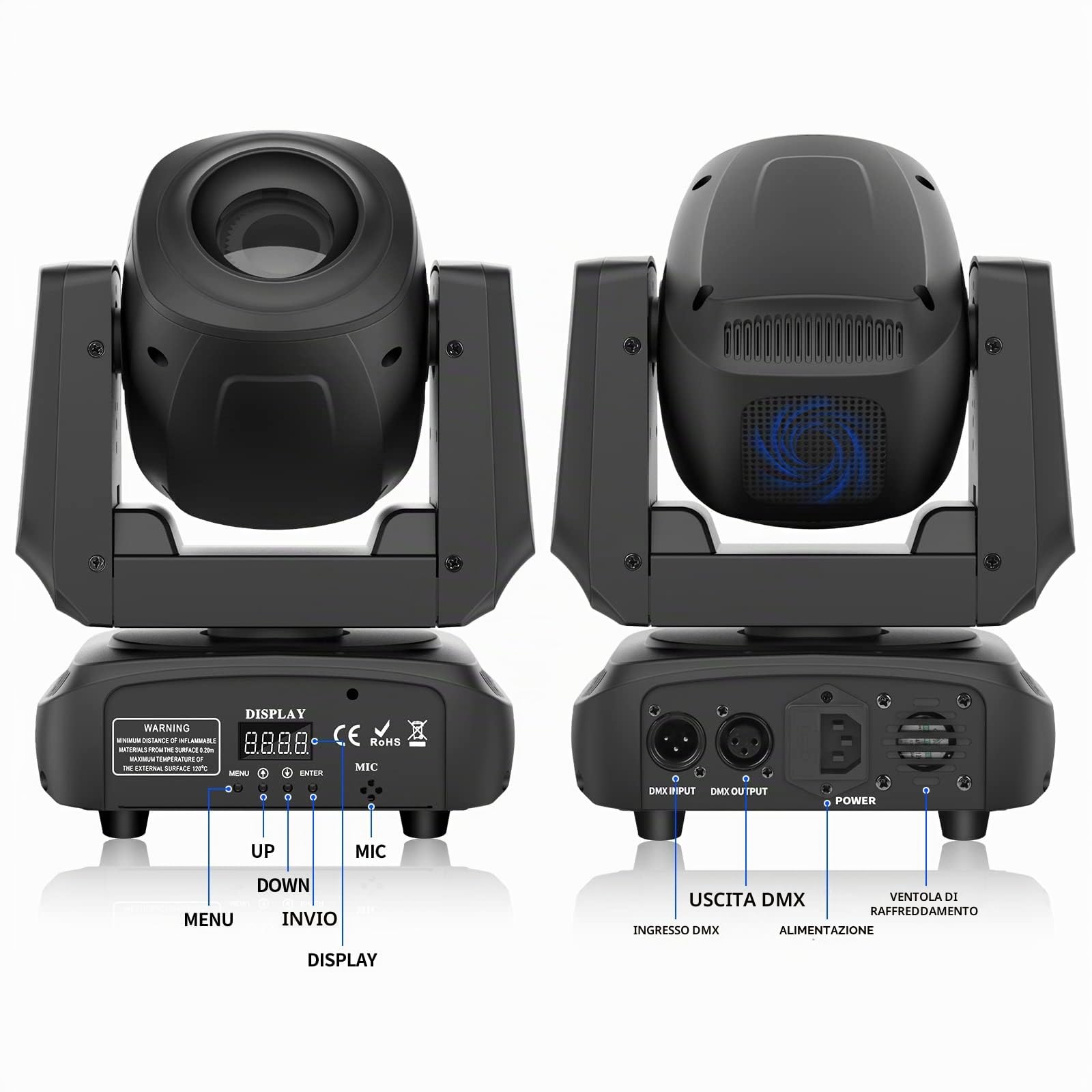 UKing Teste mobili LED 100W RGBW Prisma effetto Luce DJ 8 colori e 8 Gobos Luci Palco per Discoteca Bar Show Festa Luci da palcoscenico