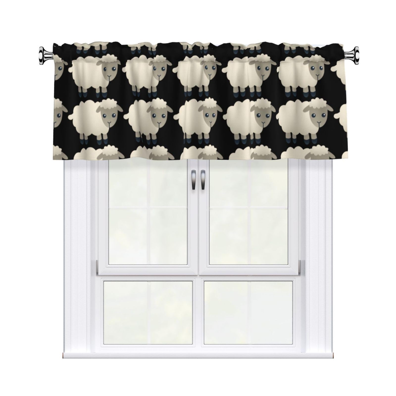 WHJSHOP Sheep Prints Curtain Valance 54x18in - Peach Skin Kitchen Window Layer, Filtered Light & Quick-Install Rod Pocket Cover