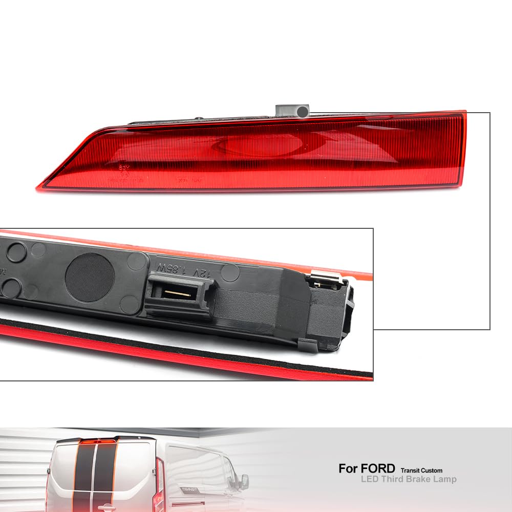 Terzo Stop per Fo.rd Transit Custom 2012-2022 LED terzo stop posteriore Transit Luce di stop posteriore di alto livello per porta della stalla 2 pezzi Lente rossa