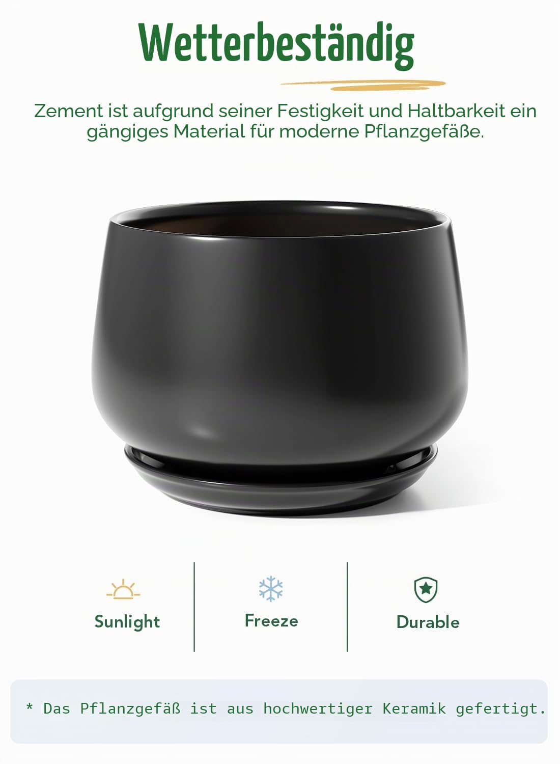 LE TAUCI Blumentopf Keramik, 30 cm Übertopf für Pflanzen, Pflanztopf mit Drainagelöchern und Untersetzer, Stilvoll und Langlebig, Blumentopf für Innenbereiche, Geschenk für Mama, Schwarz