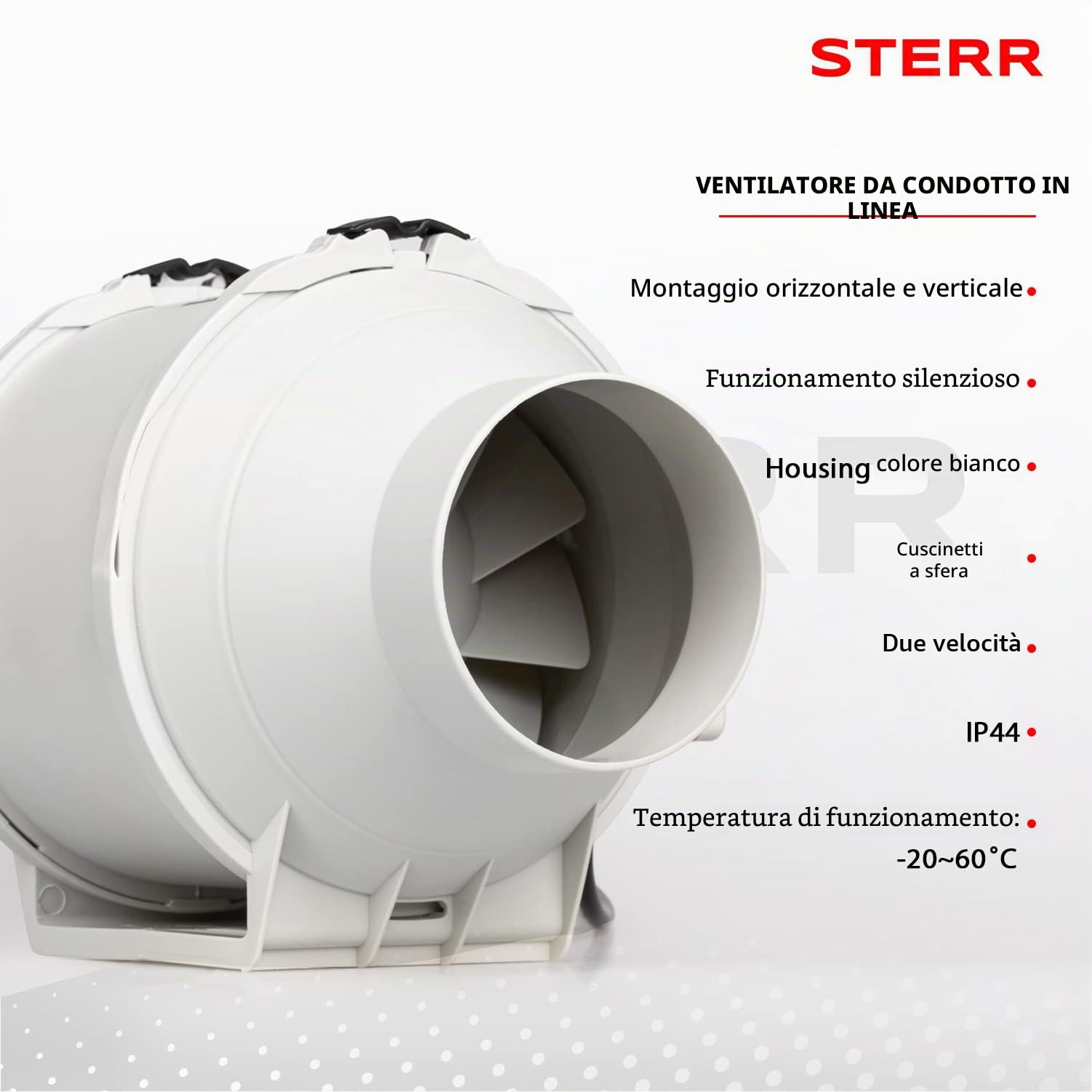 STERR Estrattore in Linea DFA100 Ventilatore da Condotto 100 mm / 4'' - Ventilatore Industriale a Basso Consumo Energetico