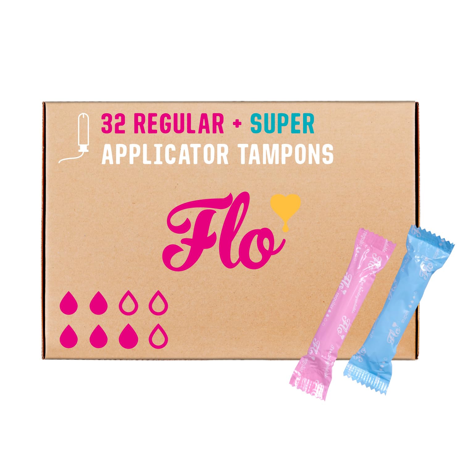 Flo Organic Cotton Applicator Tampons Combo Pack – Absorbent, Soft, Smooth Applicator - 14 Regular & 18 Super Tampons - 32 Tampons