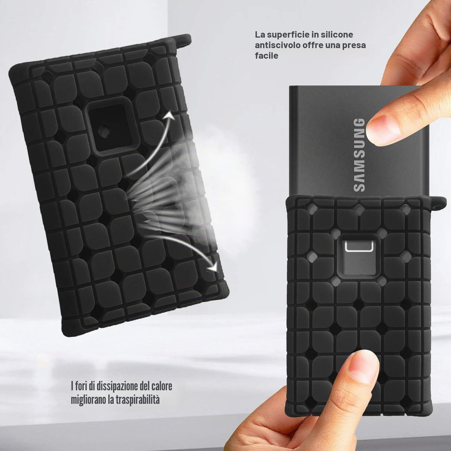 ProCase Custodia per Samsung T7 / T7 Touch SSD Esterno Portatile da 500GB 1TB 2TB, Unità a Stato Solido Esterna Hard Disk Borsa con Copertina in Silicone per Il Trasporto -Nero
