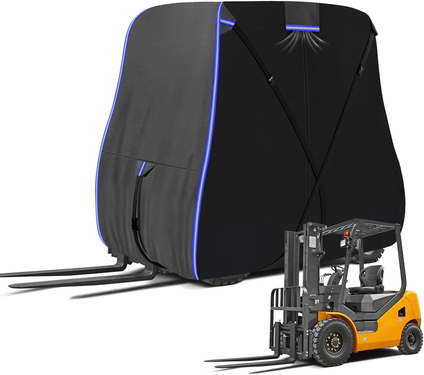 Forklift Cover, 420D Waterproof Forklift Protection Cover with Reflective Strips and Zipper, All Weather Protection, Compatible with Forklifts Up to 8000Lb, 102''L x 49''W x 80''H