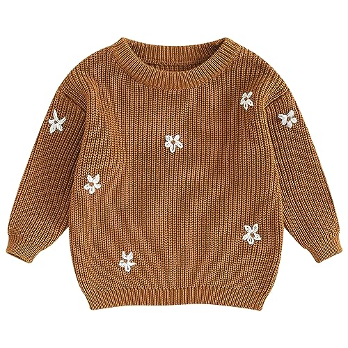 Image of Mubineo Baby Girl Winter Clothes Cute Flower Sweater Crewneck Pullover Long Sleeve Knit Newborn Infant Sweaters