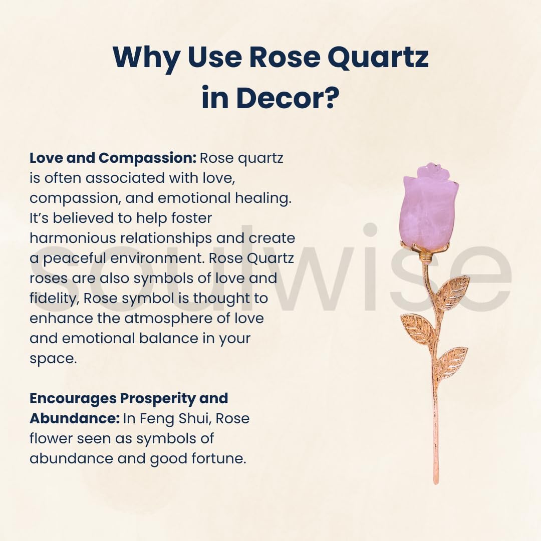 Natural Rose Quartz Crystal Rose with Gold-Toned Stem, Certified Gemstone, Unconditional Love, Healing Crystal Valentine Gift