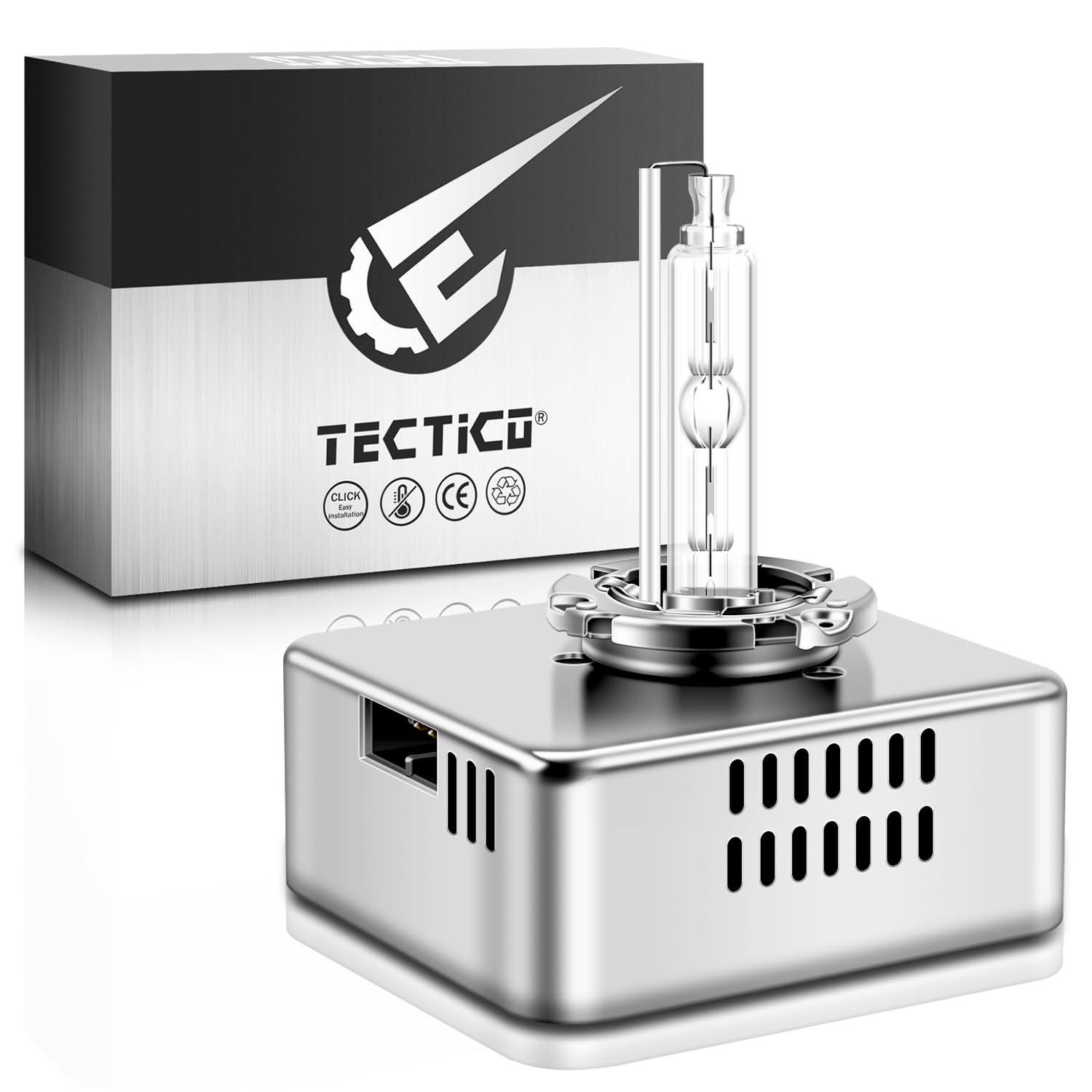 TECTICO D5S Ampoules Xenon 35W 6000K Blanc Diamant +300% Ultra Brillant D5S Kit de Conversion HID 12V DC avec Base Métallique Ampoule d'amélioration des phares, 1 Lampe