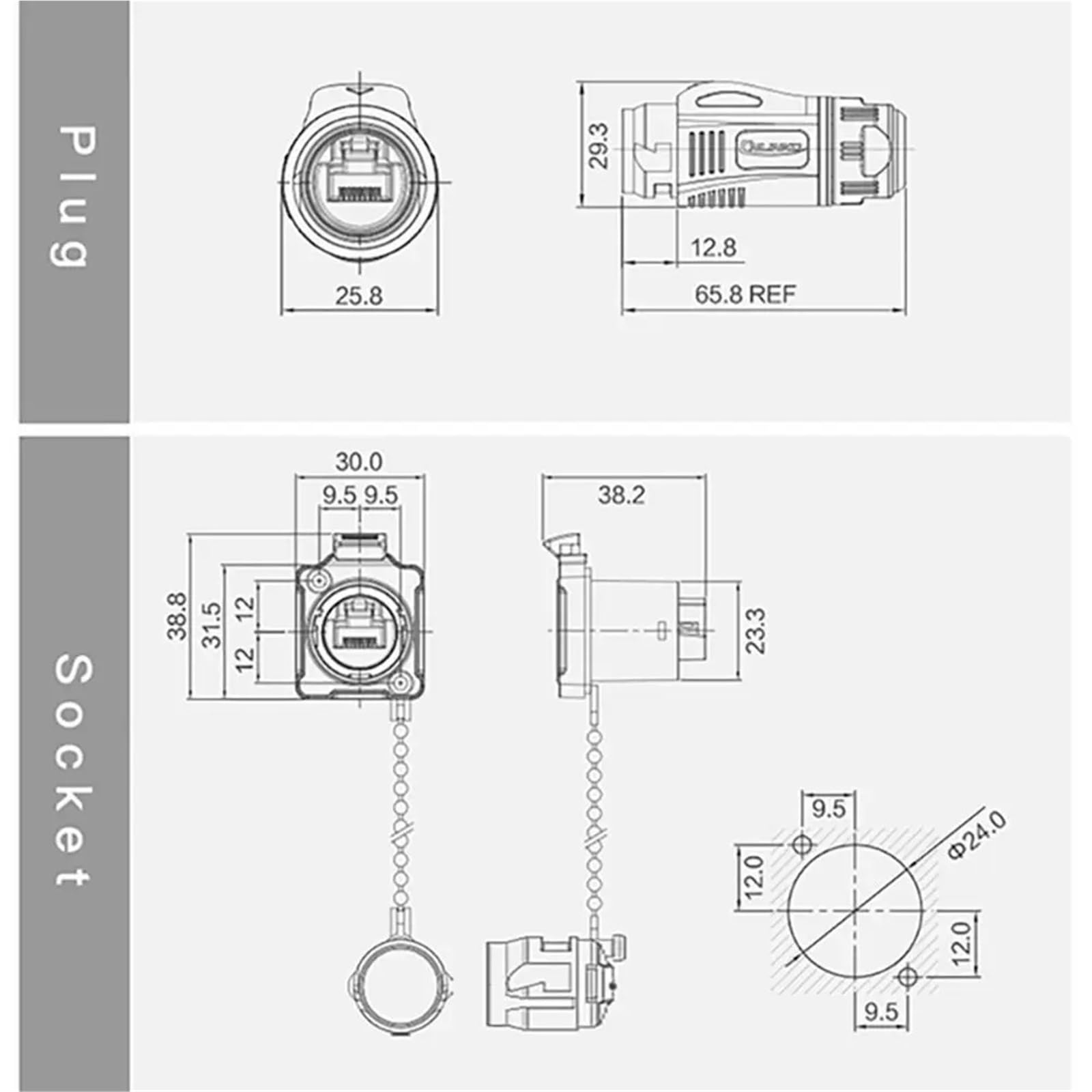 1 connecteur RJ45 étanche, rallonge réseau, câble Ethernet, adaptateur RJ45, interface 8P8C, connecteur réseau pour montage sur panneau (Socket(CAT6)