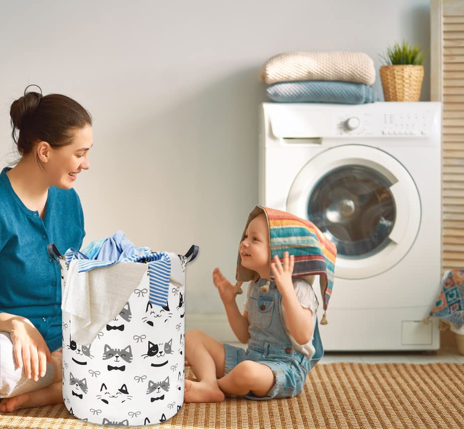 Image of Large Storage Baskets,Waterproof Laundry Baskets,Collapsible Canvas Basket for Storage Bin for Kids Room,Toy Organizer,Home Decor,Baby Hamper(Bowknot Cat)