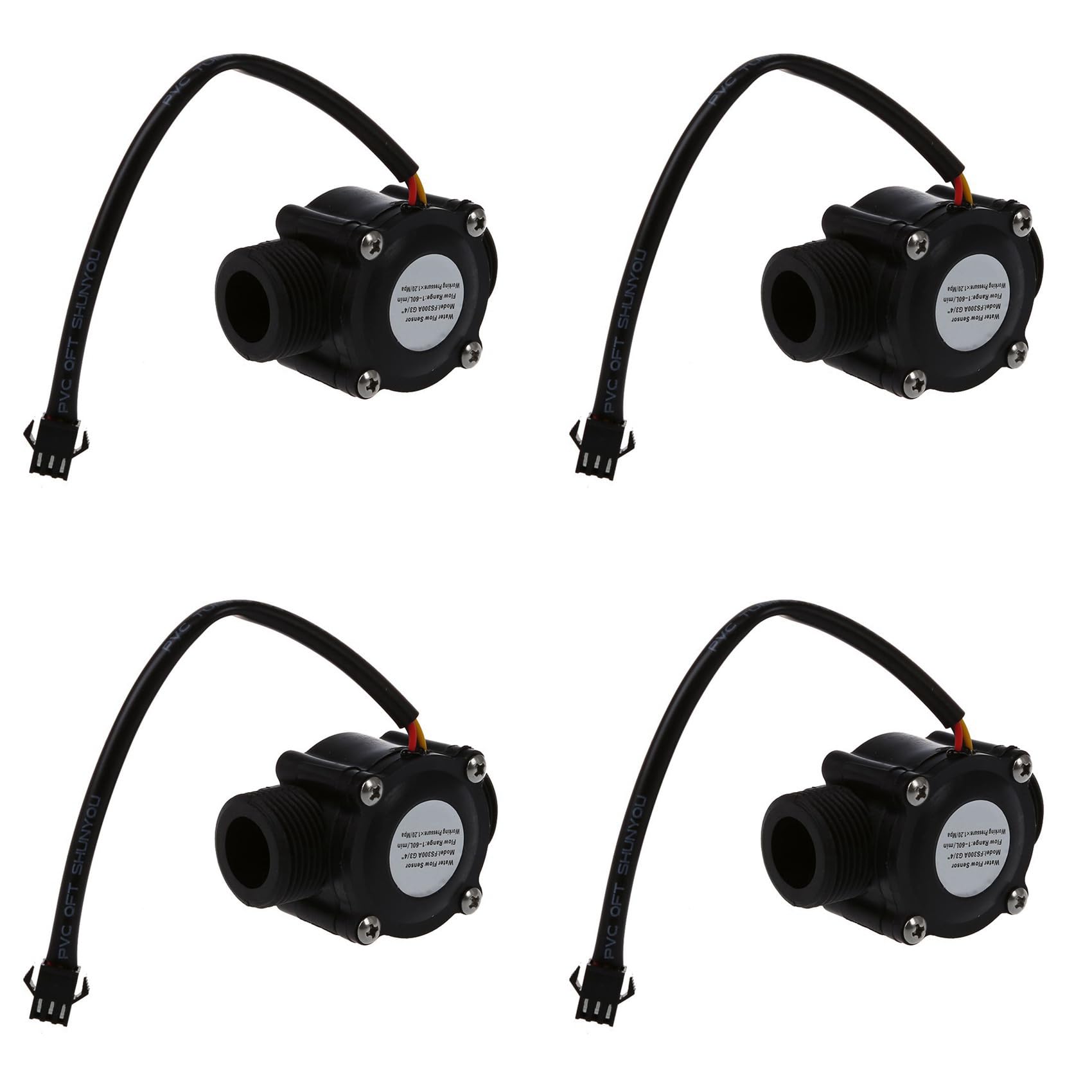 Jnchdghwa Black 4X 1-60L/Min Dc 5-24V Hall Effect Water Sensor Counter Meter Fs300a